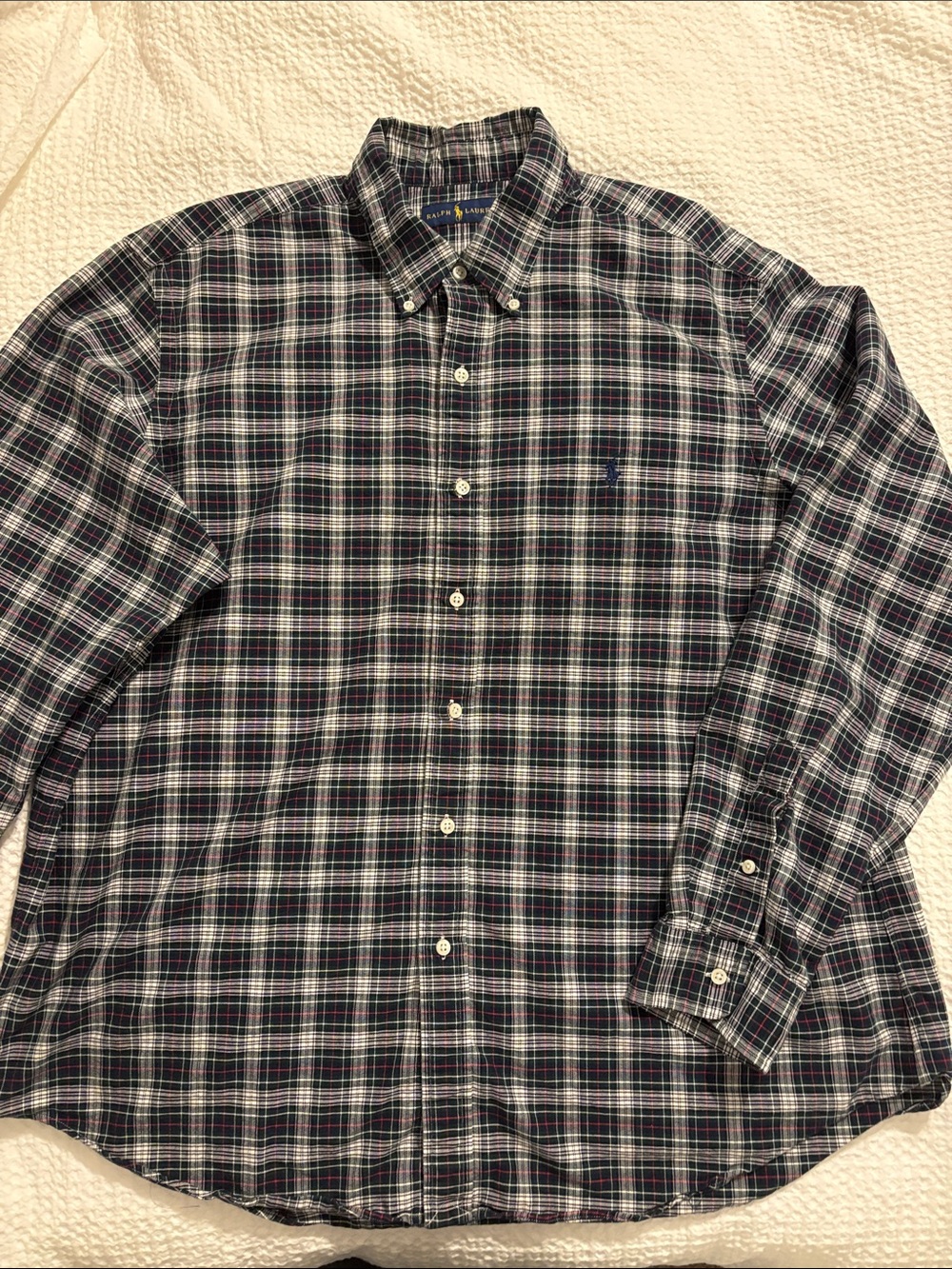 Polo by Ralph Lauren Men's Navy, Green & White Plaid Button-Down Shirt